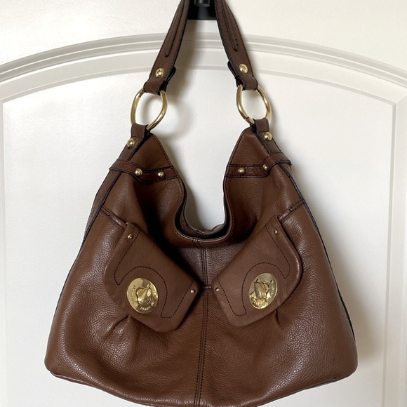 Etienne Aigner brown leather purse shoulder bag Womens gold tone toggle pockets - Picture 2 of 11